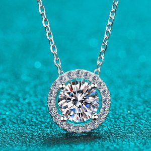 Certified 2ct. t.w. Moissanite Diamond Round Halo Necklace NEW